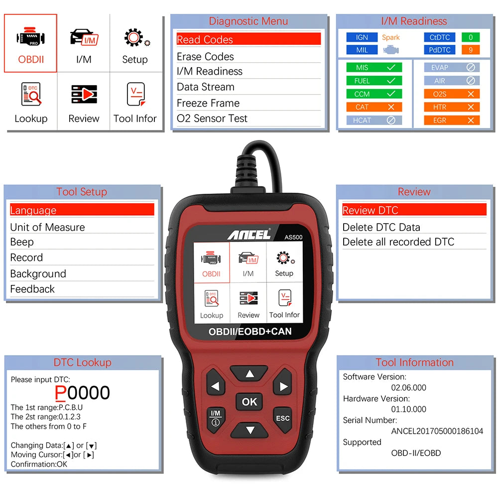 Ancel AS500 OBD2 Scanner w/ Lifetime Free Update.