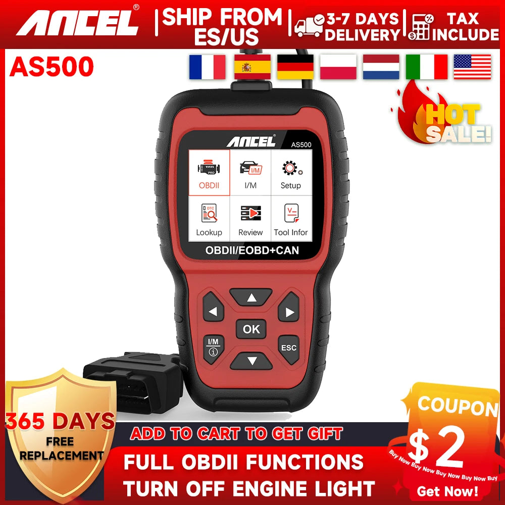 Ancel AS500 OBD2 Scanner w/ Lifetime Free Update.