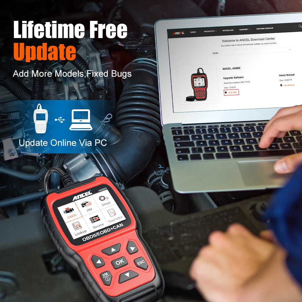 Ancel AS500 OBD2 Scanner w/ Lifetime Free Update.