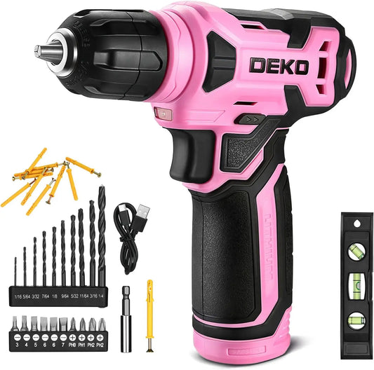 DEKO 8V Pink Cordless Drill Set