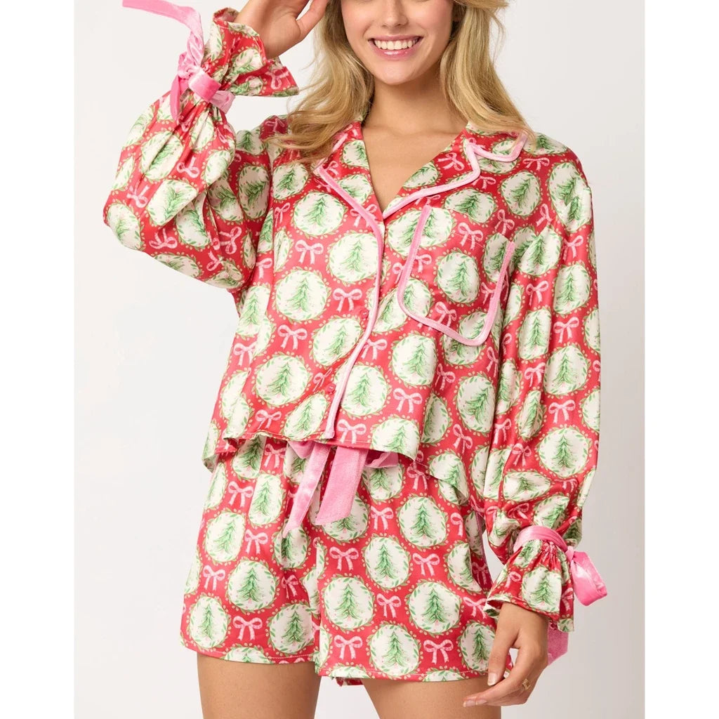 Women's Christmas Pajama Set Santa/Tree Print