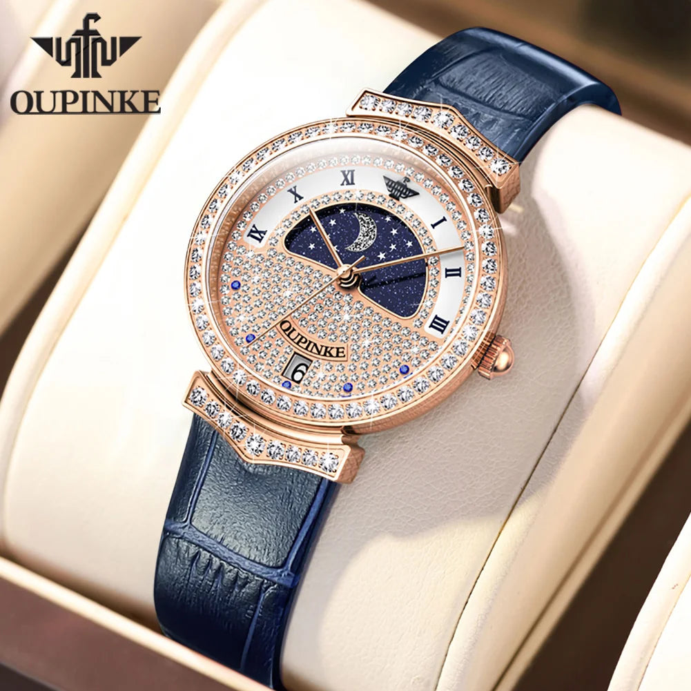 Women's Diamond Quartz Wristwatch  Waterproof  Date Moon Phase.