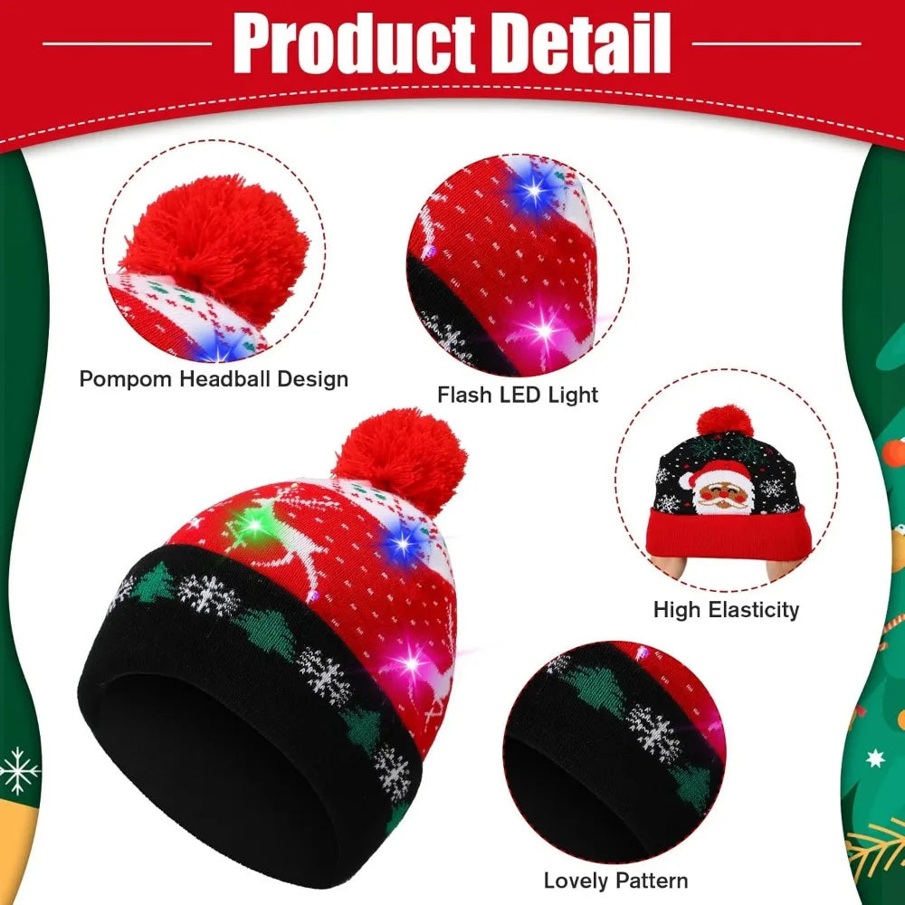 LED Light up Christmas Beanie Hat / Greeting Card.