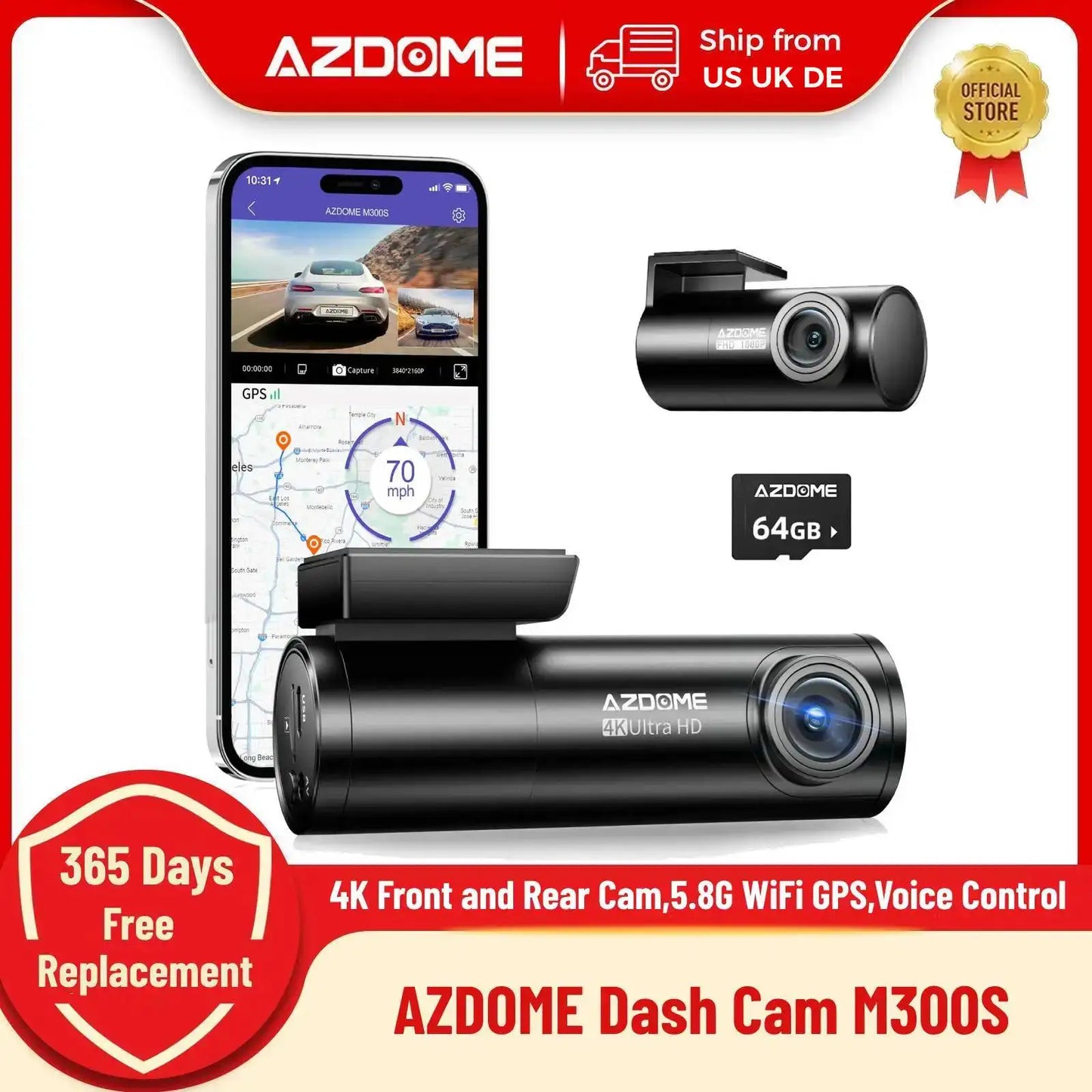 4K Dash Cam Front and Rear