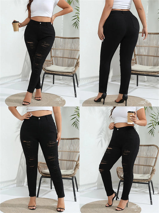 Women s Plus Size Ripped Denim Pants