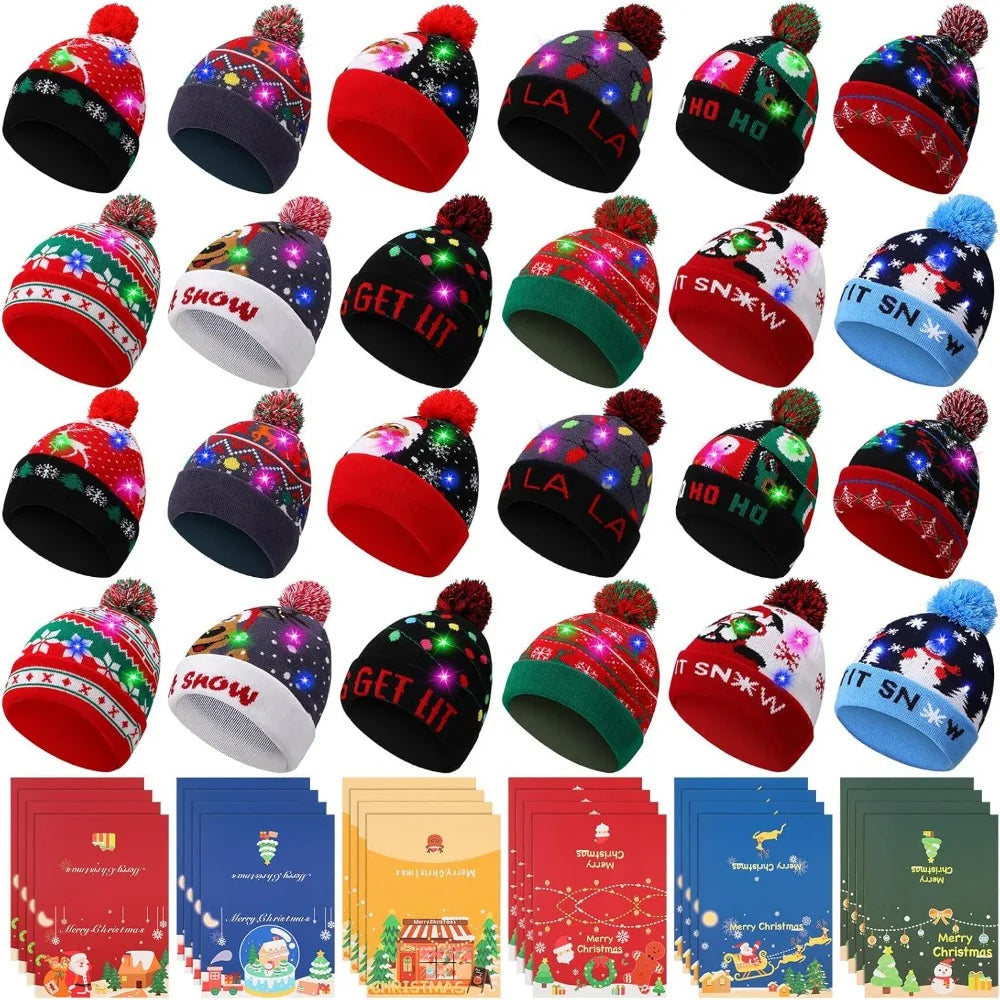 LED Light up Christmas Beanie Hat / Greeting Card.