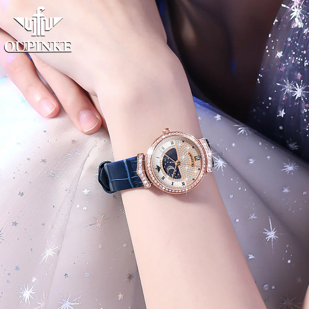 Women's Diamond Quartz Wristwatch  Waterproof  Date Moon Phase.