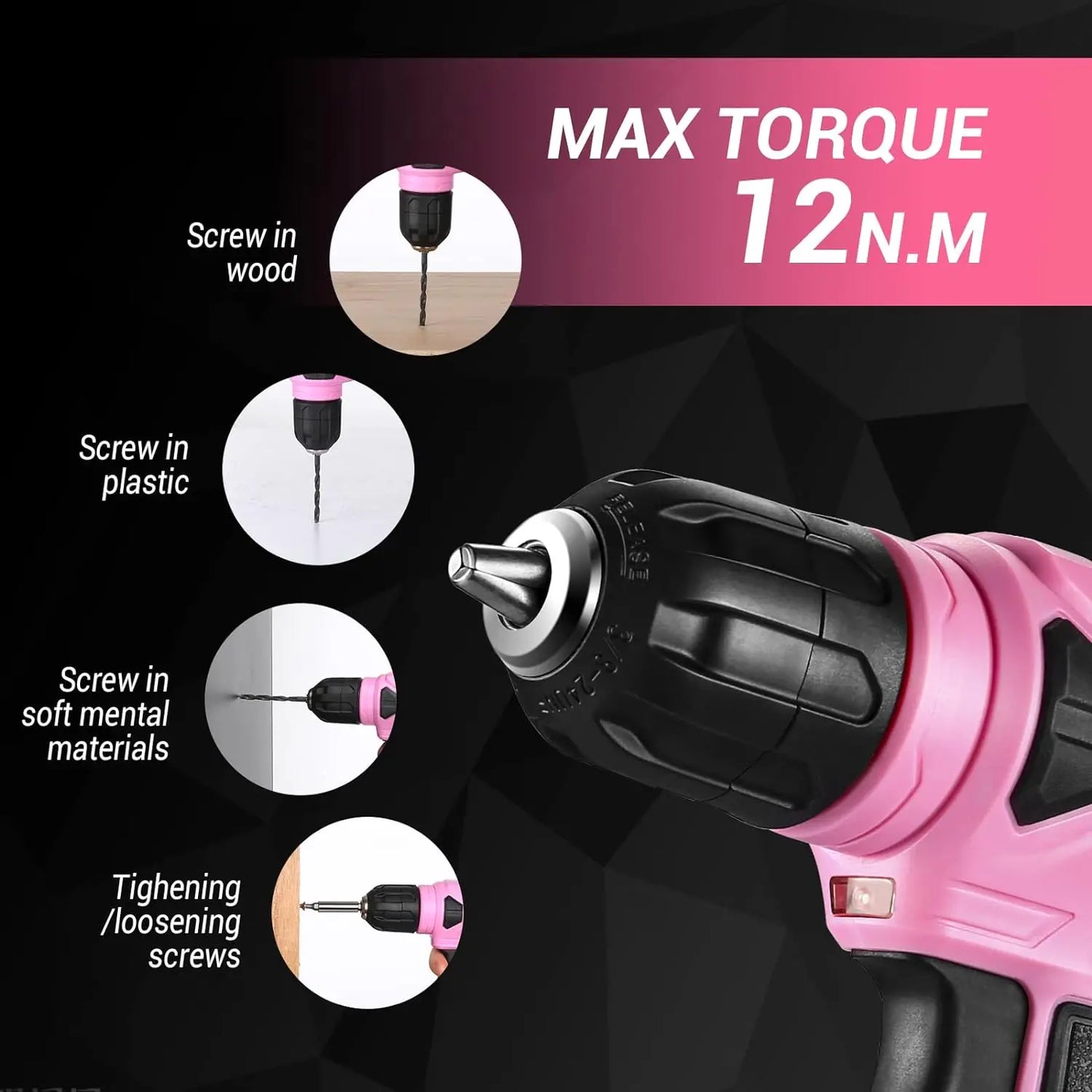 DEKO 8V Pink Cordless Drill Set