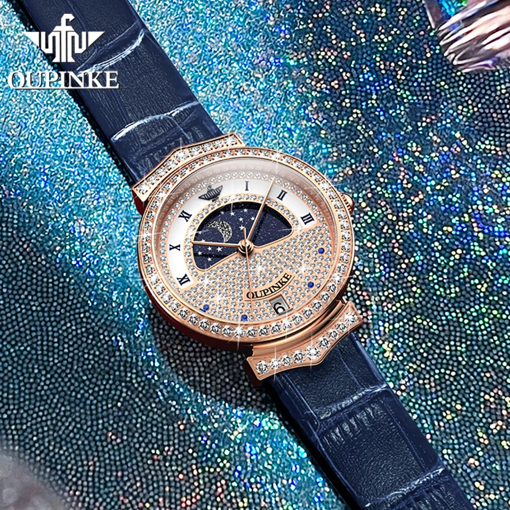 Women's Diamond Quartz Wristwatch  Waterproof  Date Moon Phase.