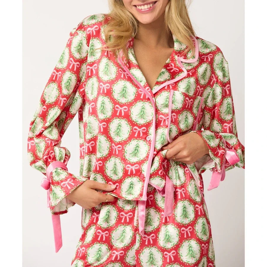 Women's Christmas Pajama Set Santa/Tree Print