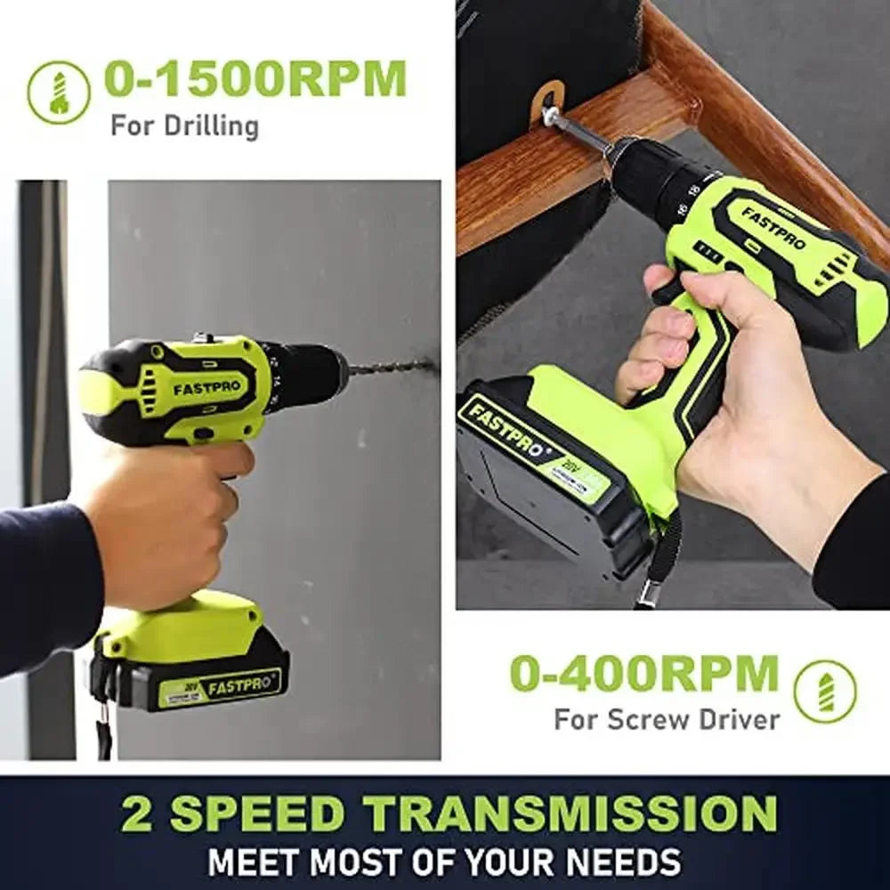 Cordless 20V Lithium-ion Drill Set