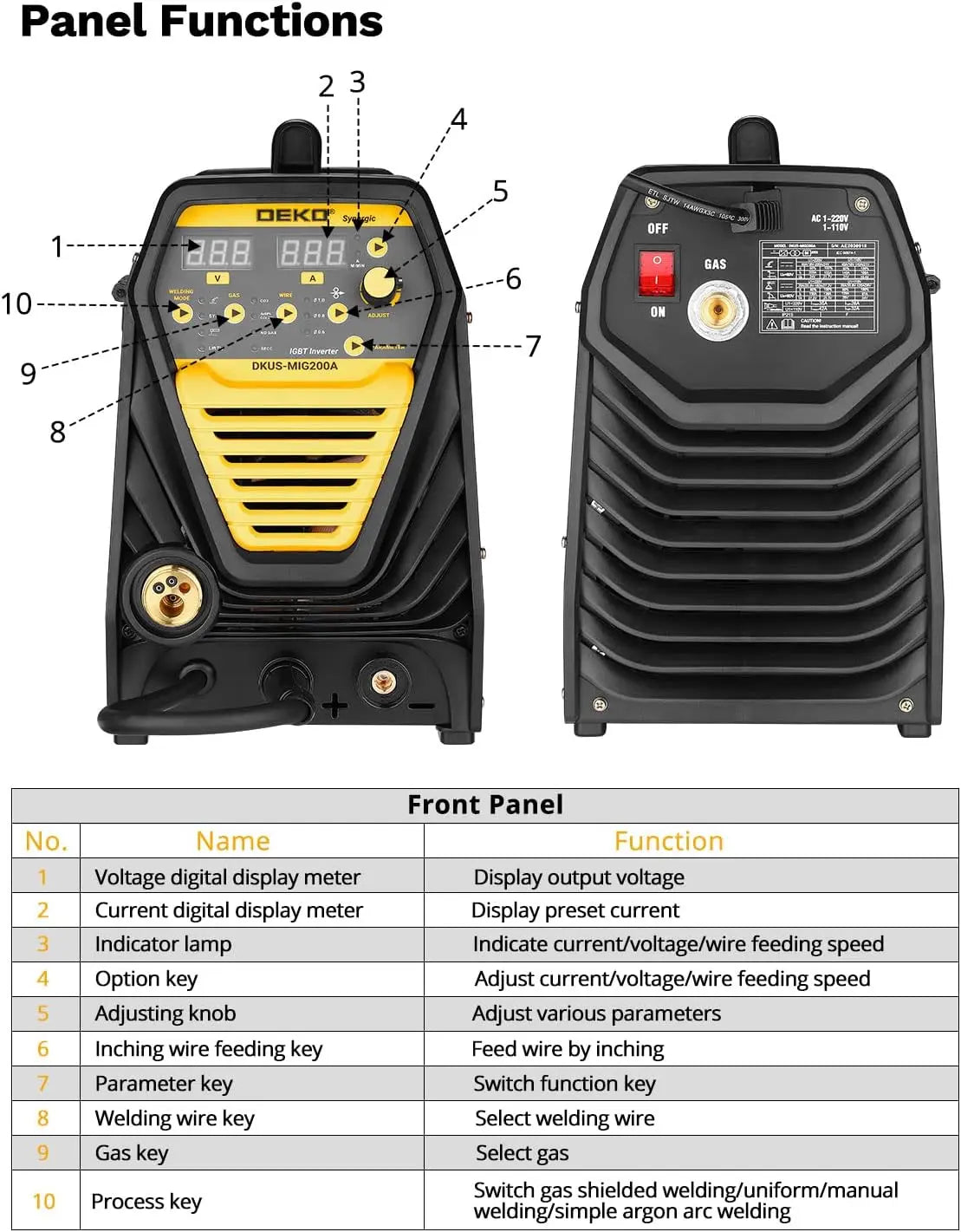 DEKO Digital 200A MIG/MMA110V/220V Welder.